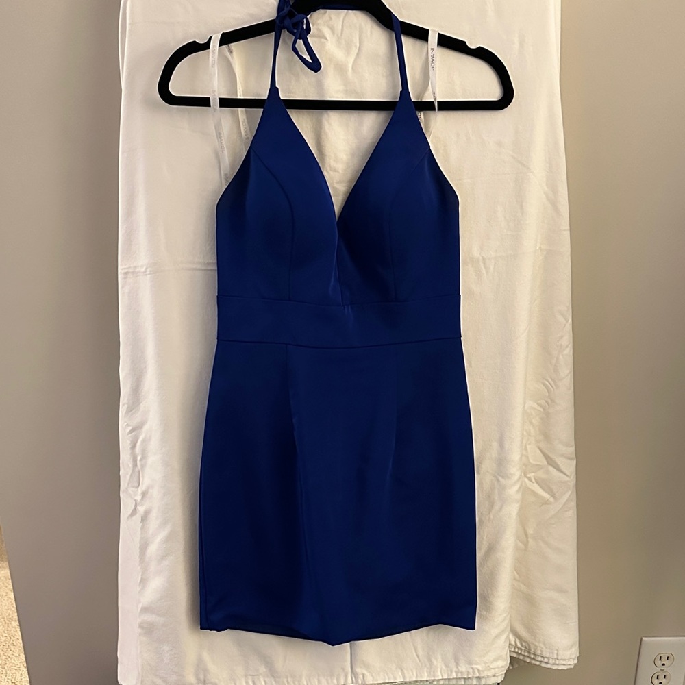 JVN by Jovani Blue Halter Dress